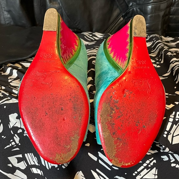 Christian Louboutin Very Prive Suede Wedge 35.5 Vibrant Multicolor - Picture 6 of 9